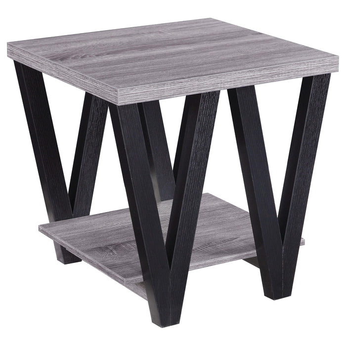 Stevens V-shaped End Table Black and Antique Grey image