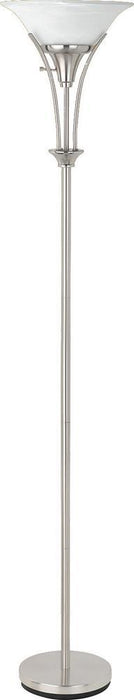 Archie Floor Lamp with Frosted Ribbed Shade Brushed Steel