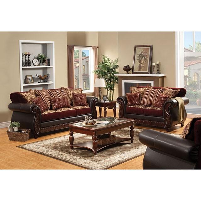 Franklin Burgundy/Espresso Sofa, Burgundy - Sweet Dreams Bedding & Furn (PA)