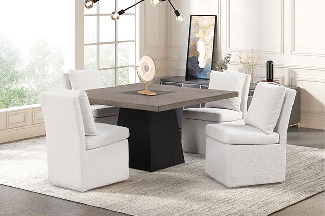 Broager 5 Pc Dining Table Set (White Swivel Chairs) - Sweet Dreams Bedding & Furn (PA)