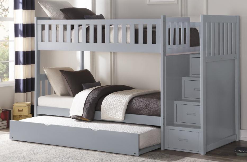 Orion Bunk Bed w/ Reversible Step Storage and Twin Trundle in Gray B2063SB-1*R