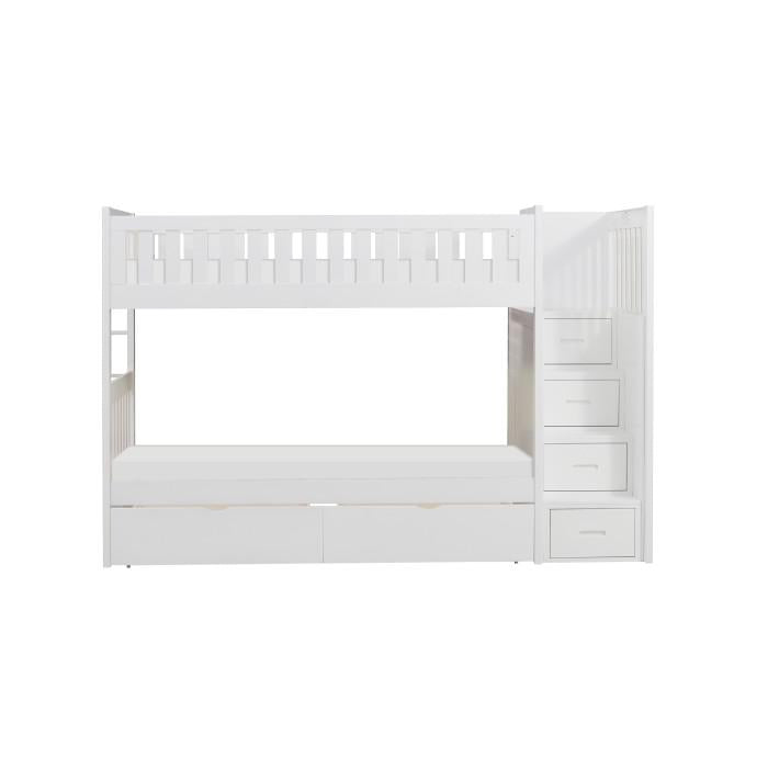 Galen Bunk Bed w/ Reversible Step Storage and Storage Boxes in White B2053SBW-1*T image