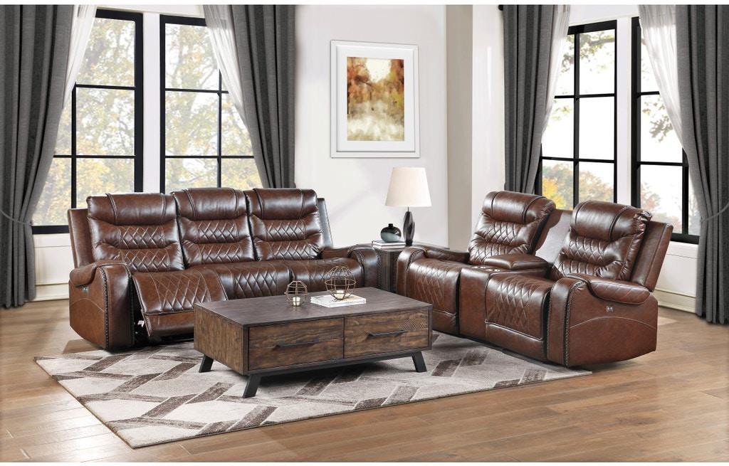 Putnam Power Double Reclining Sofa with Drop-Down in Brown 9405BR-3PW