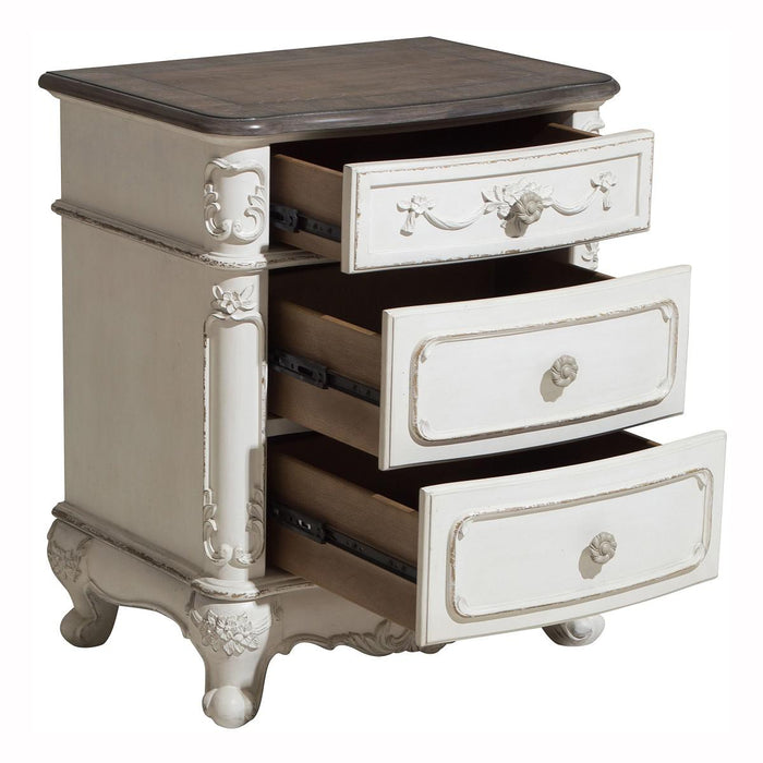 Cinderella Night Stand in Antique White with Grey Rub-Through