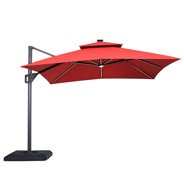 Aurora 10 Ft Square Umbrella w/ Double Top w/ LED Light + 37" Large Base