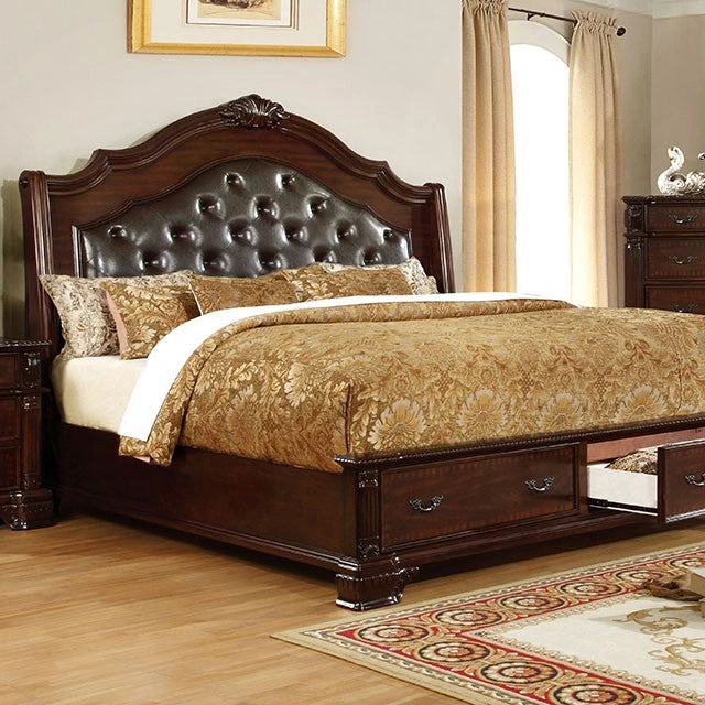 Edinburgh Queen, E.King, & Cal.King Bed Brown Cherry